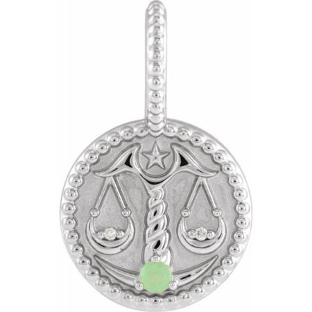 Sterling Silver Natural Green Chrysoprase & .005 Ctw Natural Diamond Libra Charm/pendant