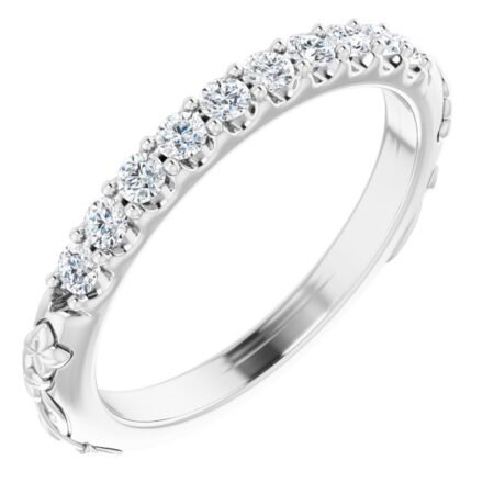 14k White 1/4 Ctw Natural Diamond Floral-inspired Anniversary Band