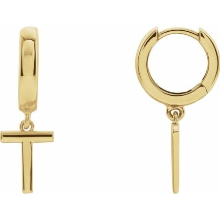 14k Yellow Initial T Hinged Huggie Earring