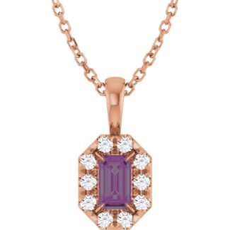 14k Rose 5x3 Mm Lab-grown Alexandrite & 1/8 Ctw Natural Diamond 16-18' Necklace