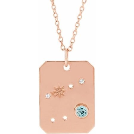14k Rose Natural Aquamarine & .01 Ctw Natural Diamond Cancer Constellation 16-18' Necklace