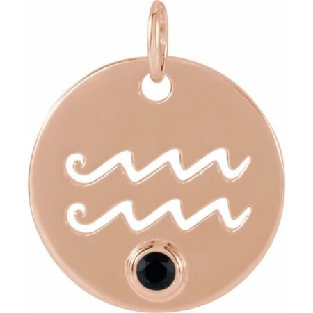 14k Rose Natural Black Spinel Aquarius Zodiac Pendant
