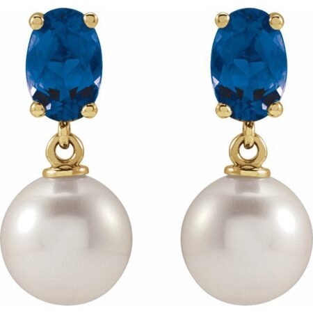 14k Yellow Gold Natural London Blue Topaz & White Akoya Pearl