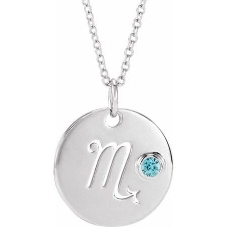Sterling Silver Natural Blue Zircon Scorpio Zodiac 16-18' Necklace