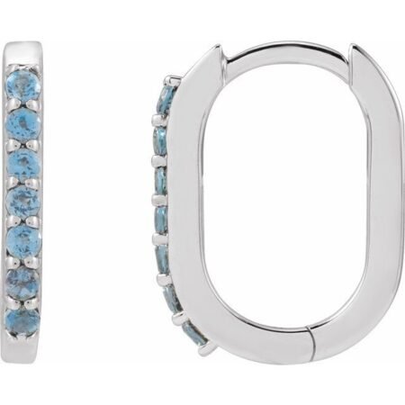 14k White Natural London Blue Topaz 14 Mm Hoop Earrings
