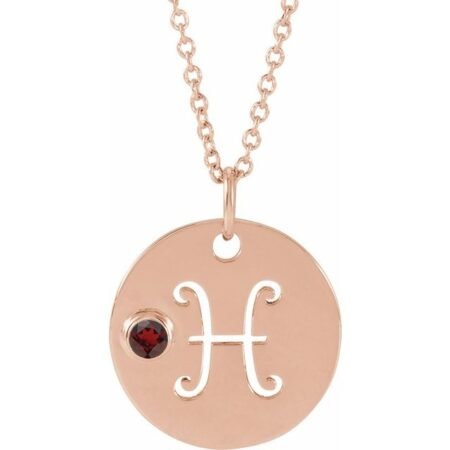 14k Rose Natural Mozambique Garnet Pisces Zodiac 16-18' Necklace