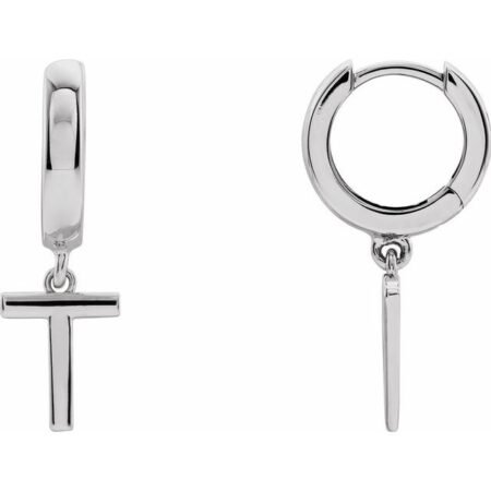 18k White Initial T Hinged Huggie Earring