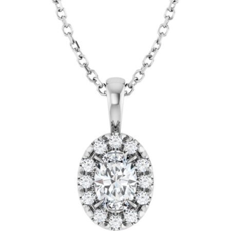 Sterling Silver 6x4 Mm Natural White Sapphire & 1/10 Ctw Natural Diamond 16-18' Necklace