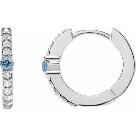 Platinum Natural Aquamarine & 1/8 Ctw Natural Diamond 13.6 Mm Hoop Earring