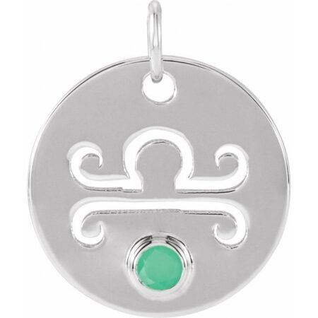 Sterling Silver Natural Green Chrysoprase Libra Zodiac Pendant