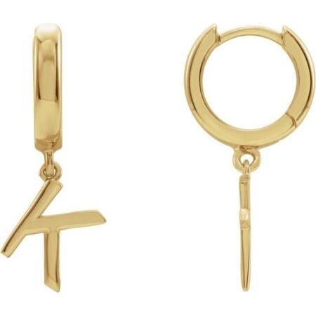 18k Yellow Initial K Hinged Huggie Earring