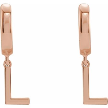 14k Rose Initial L Hinged Huggie Earring