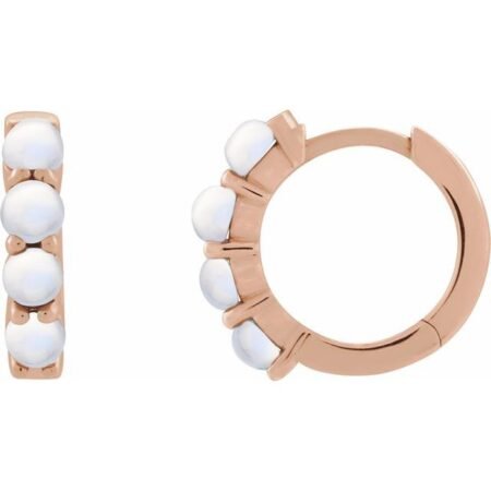 14k Rose Natural Rainbow Moonstone Cabochon Hinged 14.7 Mm  Hoop Earrings