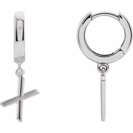 14k White Initial X Hinged Huggie Earring