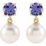 14k Yellow Natural Tanzanite & White Akoya Pearl