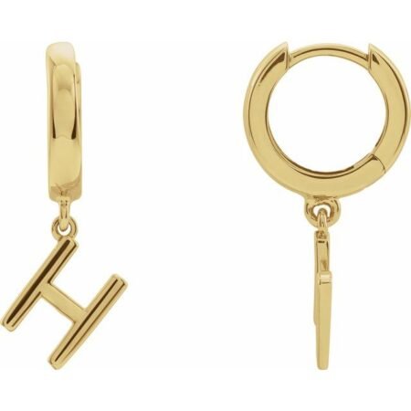 18k Yellow Initial H Hinged Huggie Earring