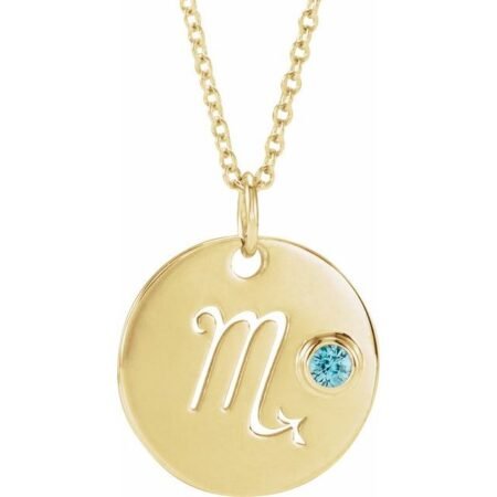 14k Yellow Natural Blue Zircon Scorpio Zodiac 16-18' Necklace
