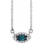 Sterling Silver Lab-grown Alexandrite & .05 Ctw Natural Diamond Halo-style 16' Necklace