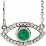 Sterling Silver Lab-grown Emerald & Natural White Sapphire Evil Eye 18' Necklace