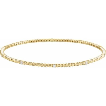 14k Yellow 1/3 Ctw Natural Diamond Beaded Bangle 7 3/4' Bracelet