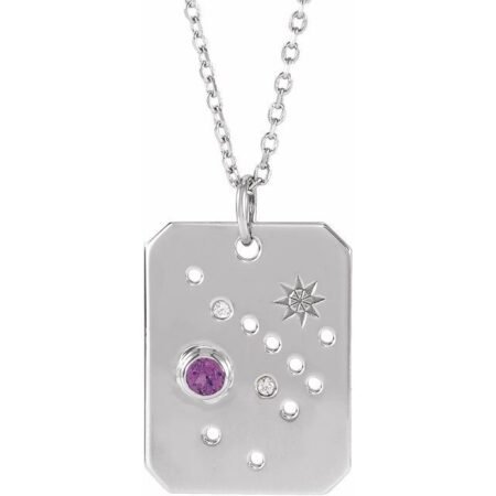 Platinum Natural Amethyst & .01 Ctw Natural Diamond Sagittarius Constellation 16-18' Necklace