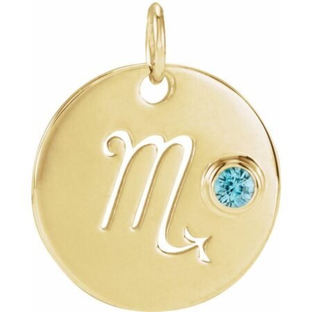 14k Yellow Natural Blue Zircon Scorpio Zodiac Pendant