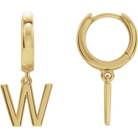 14k Yellow Initial W Hinged Huggie Earring