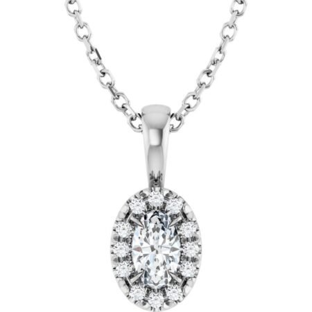 Sterling Silver 5x3 Mm Natural White Sapphire & .05 Ctw Natural Diamond 16-18' Necklace