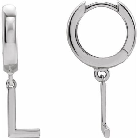 14k White Initial L Hinged Huggie Earring