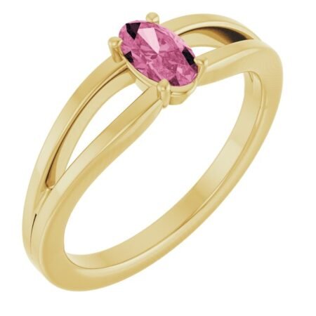 14k Yellow Natural Pink Tourmaline Youth Solitaire Ring