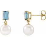 14k Yellow Cultured White Akoya Pearl & Natural Aquamarine