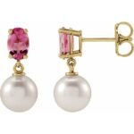 14k Yellow Gold White Akoya Pearl & Natural Pink Tourmaline