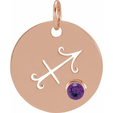 14k Rose Natural Amethyst Sagittarius Zodiac Pendant