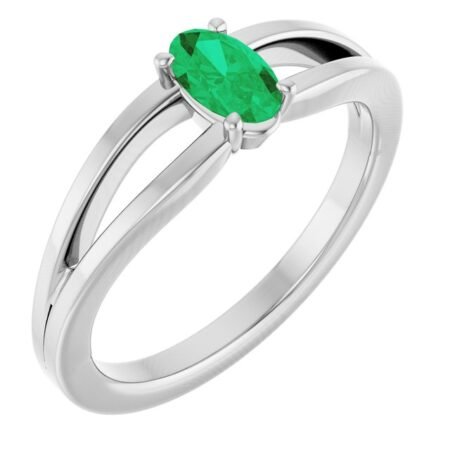 Sterling Silver Imitation Emerald Solitaire Youth Ring