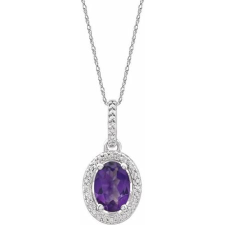 Sterling Silver Natural Amethyst & .01 Ctw Natural Diamond 18' Necklace