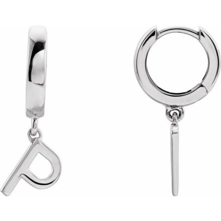 18k White Initial P Hinged Huggie Earring