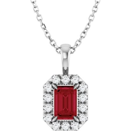 Platinum 6x4 Mm Lab-grown Ruby & 1/5 Ctw Natural Diamond 16-18' Necklace