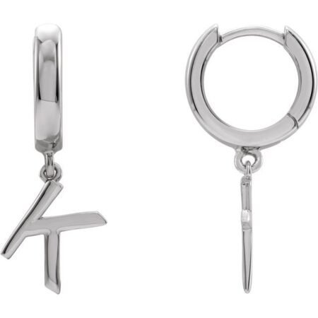 18k White Initial K Hinged Huggie Earring
