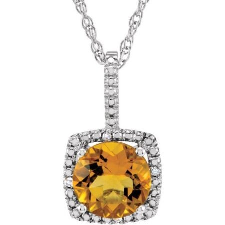 Sterling Silver 7 Mm Natural Citrine & .015 Ctw Natural Diamond 18' Necklace