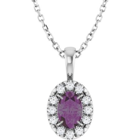 Sterling Silver 6x4 Mm Lab-grown Alexandrite & 1/10 Ctw Natural Diamond 16-18' Necklace
