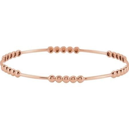14k Rose 3.6 Mm Beaded Bangle 7 3/4' Bracelet