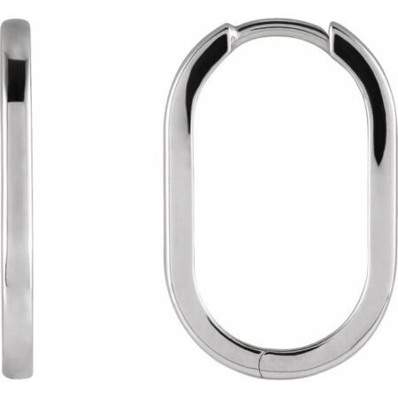 14k White Elongated Oval 20 Mm Hoop Earrings