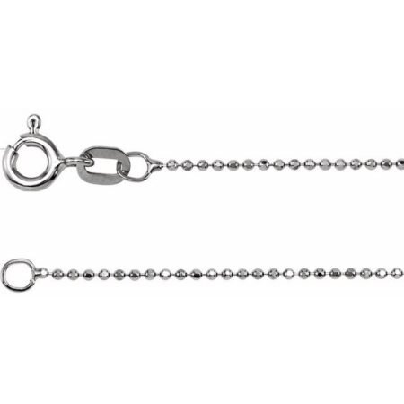 14k White 1 Mm Diamond-cut Bead 7' Chain