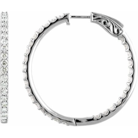 14k White 5 Ctw Natural Diamond Inside-outside 41.5 Mm Hinged Hoop Earrings