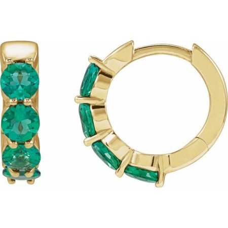 14k Yellow Lab-grown Emerald 14.3 Mm Hoop Earrings