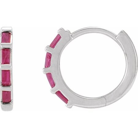 Sterling Silver Natural Ruby Huggie Earrings