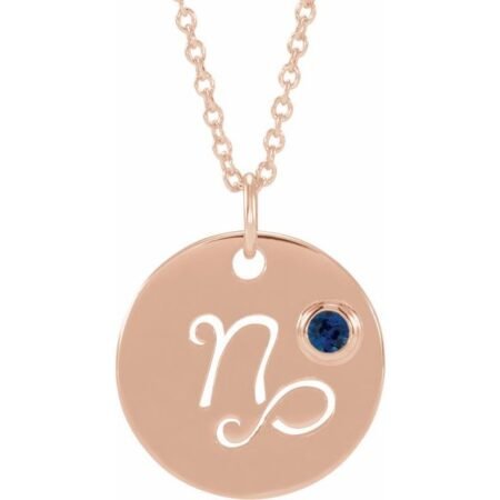 14k Rose Natural Blue Sapphire Capricorn Zodiac 16-18' Necklace
