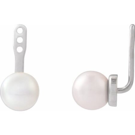 Platinum Cultured White Freshwater Pearl Earring Jackets