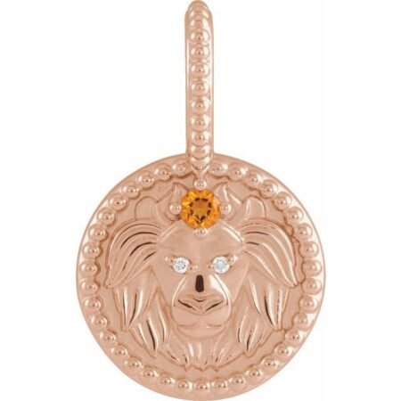 14k Rose Natural Citrine & .005 Ctw Natural Diamond Leo Charm/pendant