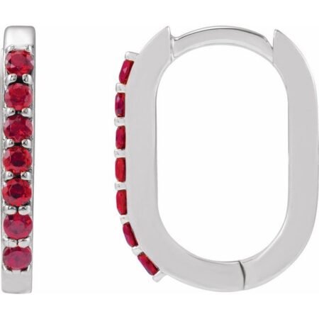 Sterling Silver Lab-grown Ruby 14 Mm Hoop Earrings